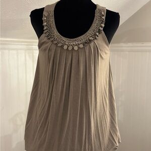 Cynthia Rowley Taupe Embellished Blouse